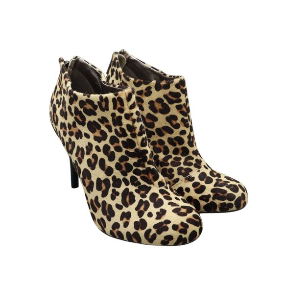 Kenneth Cole Leopard Print Booties Womens 7.5M Tan‎ Party Mob Wife Brunch Trendy - Picture 1 of 13